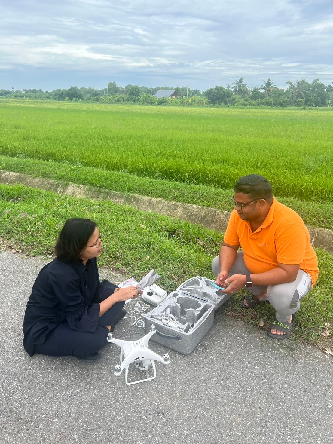 Flying a drone at Royal Irrigation Agriculture Experiment Station 5 (Mae Klong Yai) in Nakhon Pathom province