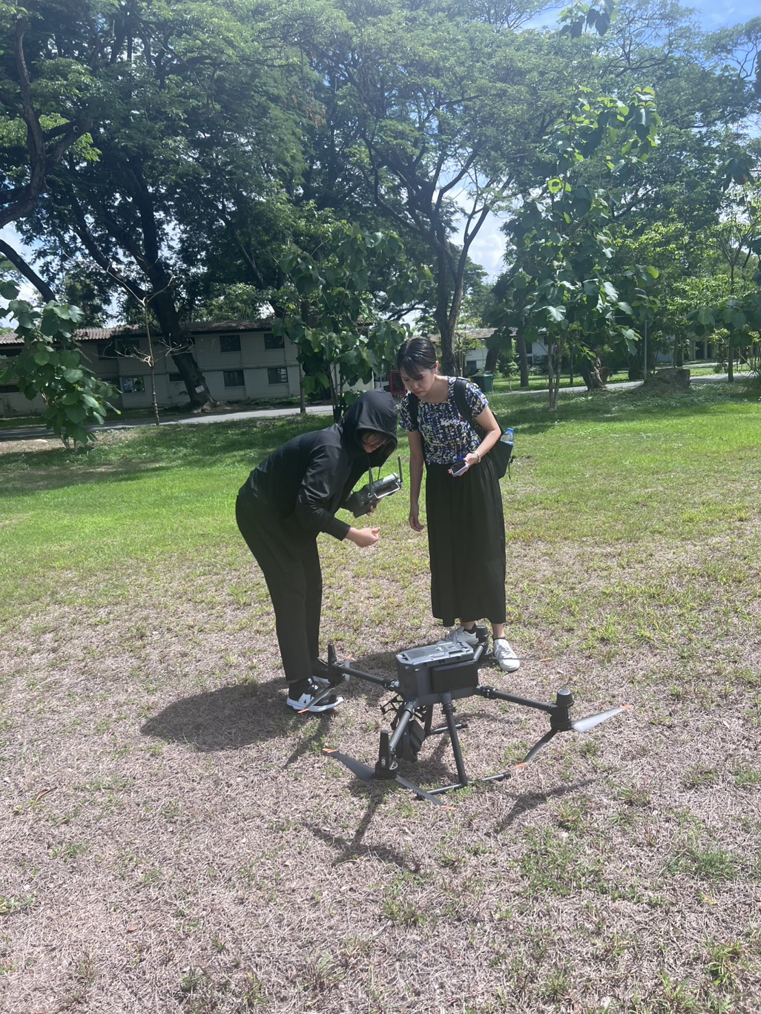 LiDAR drone flying inside AIT campus for RNUS’s research “Digital Twin for Campus Management”